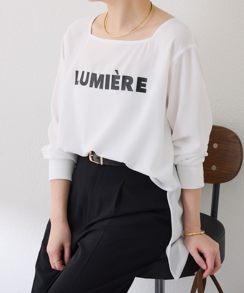 COLLAGE GALLARDAGALANTE（コラージュガリャルダガランテ）の「スクエアネックジョーゼットロゴロンT（Tシャツ/カットソー・レディース・ライトイエロー/チャコールグレー/オフホワイト・FREE）」の13枚目の写真