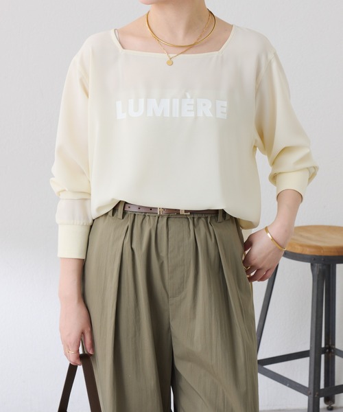 COLLAGE GALLARDAGALANTE（コラージュガリャルダガランテ）の「スクエアネックジョーゼットロゴロンT（Tシャツ/カットソー・レディース・ライトイエロー/チャコールグレー/オフホワイト・FREE）」の22枚目の写真