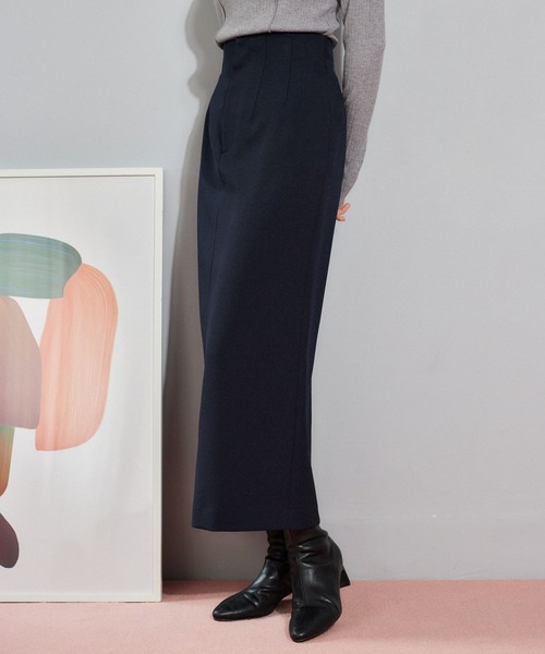 mysty woman（ミスティウーマン）の「【無地・チェック】ハイウエストナロースカート　636981（スカート・レディース・ベージュ系その他/ベージュ/ネイビー・MEDIUM/SMALL）」の3枚目の写真