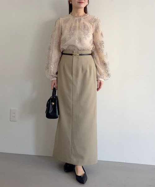 mysty woman（ミスティウーマン）の「【無地・チェック】ハイウエストナロースカート　636981（スカート・レディース・ベージュ系その他/ベージュ/ネイビー・MEDIUM/SMALL）」の15枚目の写真