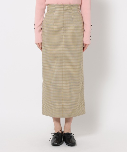mysty woman（ミスティウーマン）の「【無地・チェック】ハイウエストナロースカート　636981（スカート・レディース・ベージュ系その他/ベージュ/ネイビー・MEDIUM/SMALL）」の6枚目の写真