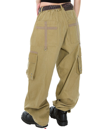 セール】Knee Pin-Tuck Double Pocket Cargo Pants (Khaki)（その他