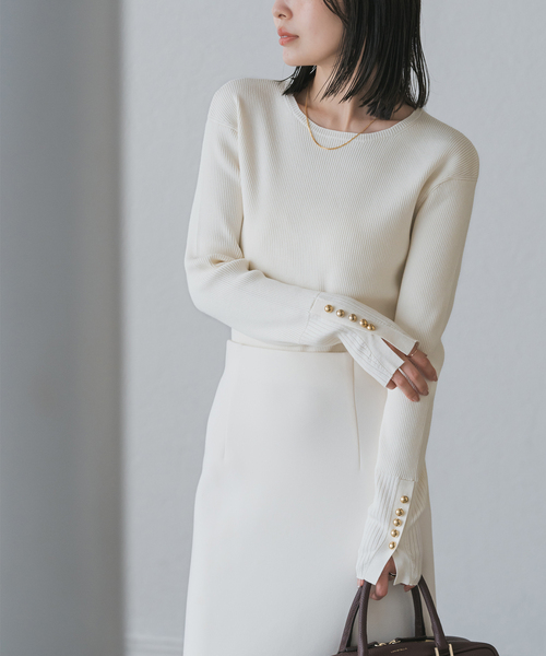 Noble（ノーブル）の「《WEB＆日本橋店限定・追加》ボタンディテールタイトリブニット（ニット/セーター・レディース・ホワイト系その他/ブラック/マルチ・FREE）」の2枚目の写真