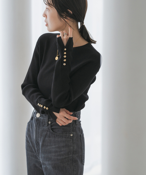 Noble（ノーブル）の「《WEB＆日本橋店限定・追加》ボタンディテールタイトリブニット（ニット/セーター・レディース・ホワイト系その他/ブラック/マルチ・FREE）」の3枚目の写真