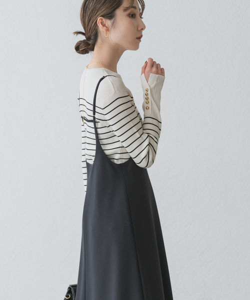 Noble（ノーブル）の「《WEB＆日本橋店限定・追加》ボタンディテールタイトリブニット（ニット/セーター・レディース・ホワイト系その他/ブラック/マルチ・FREE）」の18枚目の写真