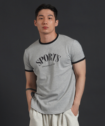 マッスルフィットリンガー半袖Tシャツ - グレー