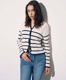 STRIPE COLOR BLOCK CARDIGAN - IVORY