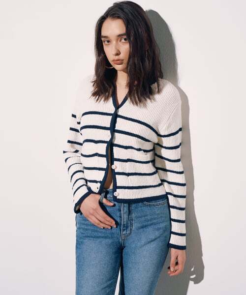 LESEIZEME(レセイジエメ)の「STRIPE COLOR BLOCK CARDIGAN - IVORY(カーディガン/ボレロ・レディース・アイボリー・FREE)」の1枚目の写真