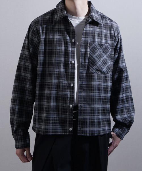 NILWAY（ニルウェイ）の「ボックスシルエット長袖チェック＆ストライプコンパクトシャツ（シャツ/ブラウス・メンズ・イエロー系その他/ネイビー系/ブラック系その他/ブラック×ホワイト/ブルー系・MEDIUM/LARGE）」の2枚目の写真