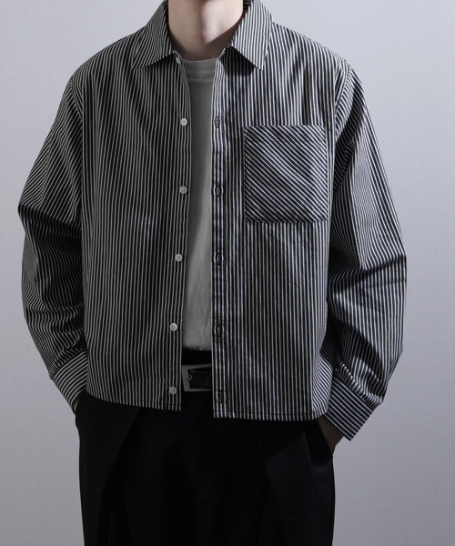 NILWAY（ニルウェイ）の「ボックスシルエット長袖チェック＆ストライプコンパクトシャツ（シャツ/ブラウス・メンズ・イエロー系その他/ネイビー系/ブラック系その他/ブラック×ホワイト/ブルー系・MEDIUM/LARGE）」の3枚目の写真