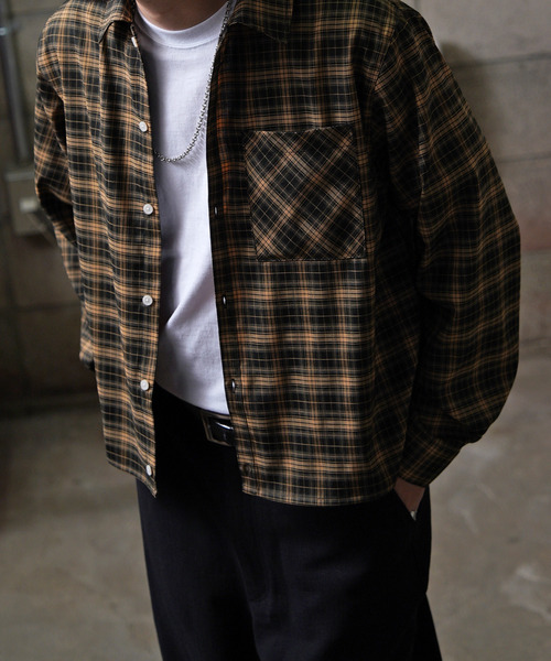 NILWAY（ニルウェイ）の「ボックスシルエット長袖チェック＆ストライプコンパクトシャツ（シャツ/ブラウス・メンズ・イエロー系その他/ネイビー系/ブラック系その他/ブラック×ホワイト/ブルー系・MEDIUM/LARGE）」の6枚目の写真