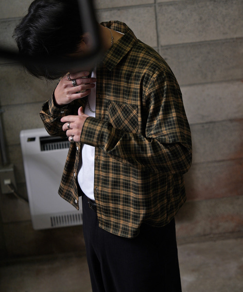 NILWAY（ニルウェイ）の「ボックスシルエット長袖チェック＆ストライプコンパクトシャツ（シャツ/ブラウス・メンズ・イエロー系その他/ネイビー系/ブラック系その他/ブラック×ホワイト/ブルー系・MEDIUM/LARGE）」の7枚目の写真