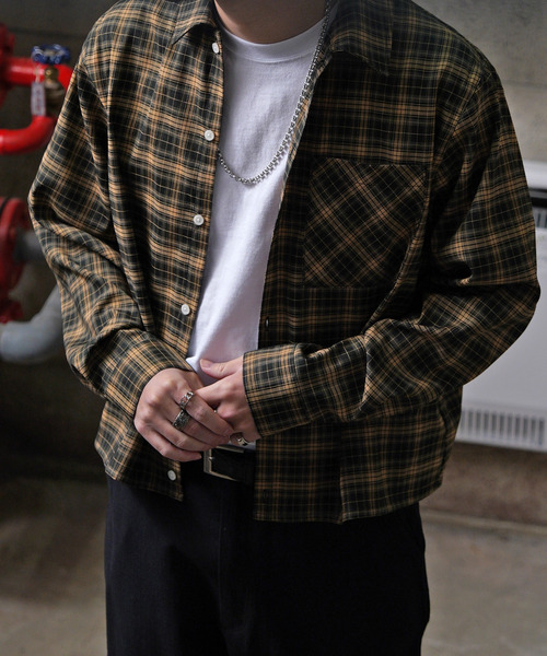 NILWAY（ニルウェイ）の「ボックスシルエット長袖チェック＆ストライプコンパクトシャツ（シャツ/ブラウス・メンズ・イエロー系その他/ネイビー系/ブラック系その他/ブラック×ホワイト/ブルー系・MEDIUM/LARGE）」の8枚目の写真