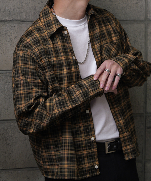 NILWAY（ニルウェイ）の「ボックスシルエット長袖チェック＆ストライプコンパクトシャツ（シャツ/ブラウス・メンズ・イエロー系その他/ネイビー系/ブラック系その他/ブラック×ホワイト/ブルー系・MEDIUM/LARGE）」の12枚目の写真