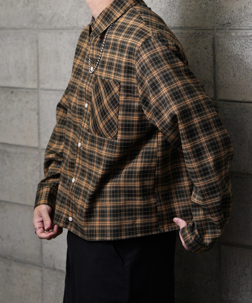 NILWAY（ニルウェイ）の「ボックスシルエット長袖チェック＆ストライプコンパクトシャツ（シャツ/ブラウス・メンズ・イエロー系その他/ネイビー系/ブラック系その他/ブラック×ホワイト/ブルー系・MEDIUM/LARGE）」の16枚目の写真