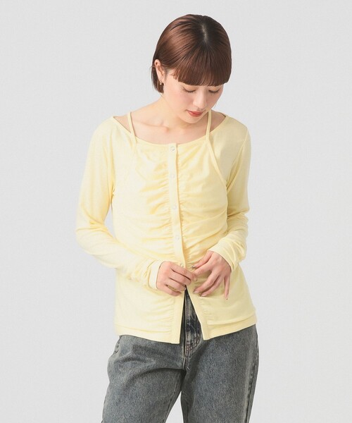 Ray BEAMS（レイビームス）の「キャミソール レイヤード ギャザー Tシャツ（Tシャツ/カットソー・レディース・クリーム/シルバー・ONE SIZE）」の2枚目の写真