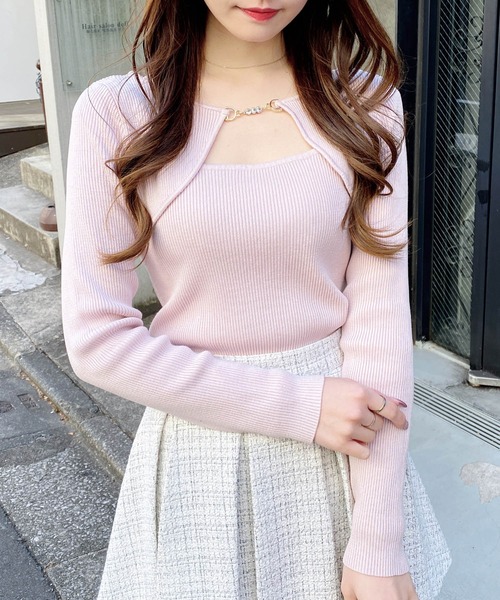 INGNI（イング）の「ビット付デコルテオープンリブニット（ニット/セーター・レディース・オフホワイト/ピンク/サックスブルー/ブラック・M）」の4枚目の写真