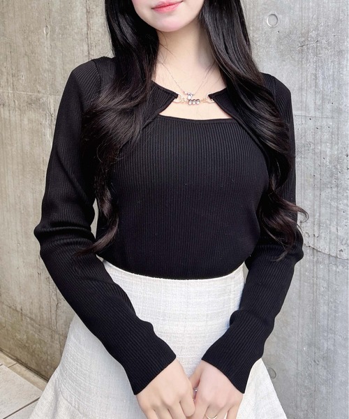 INGNI（イング）の「ビット付デコルテオープンリブニット（ニット/セーター・レディース・オフホワイト/ピンク/サックスブルー/ブラック・M）」の13枚目の写真