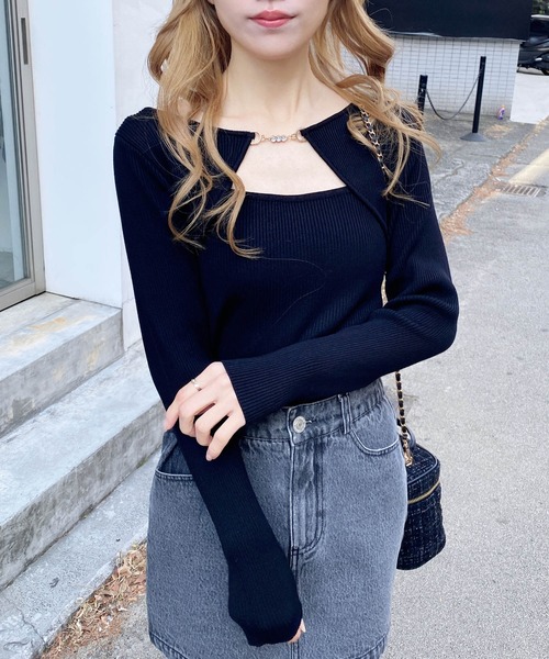 INGNI（イング）の「ビット付デコルテオープンリブニット（ニット/セーター・レディース・オフホワイト/ピンク/サックスブルー/ブラック・M）」の22枚目の写真