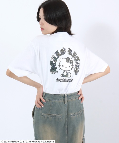 sanrio(サンリオ)の「HELLO KITTY CIRCLE LOGO TEE/ハローキティ ロゴバックプリントTシャツ/ラインストーン ピチT・ビッグシルエット(Tシャツ/カットソー・レディース・ブラック/ホワイト・S/M/L)」の10枚目の写真