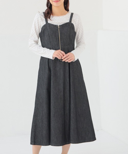 Honeys（ハニーズ）の「デニムジャンスカ（ジャンパースカート・レディース・ライトインディゴブルー/グレー/ブラック系その他・L/LL/M/S/SS）」の2枚目の写真