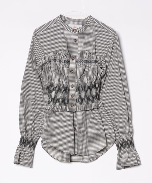 Vivienne Westwood(ヴィヴィアンウエストウッド)の「ビスチェ付シャーリングシャツ(シャツ/ブラウス・レディース・ブラック系その他/ブルー系その他・FREE)」の1枚目の写真