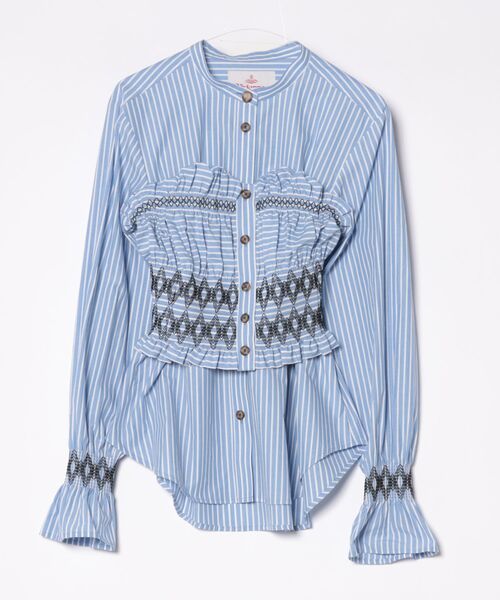 Vivienne Westwood(ヴィヴィアンウエストウッド)の「ビスチェ付シャーリングシャツ(シャツ/ブラウス・レディース・ブラック系その他/ブルー系その他・FREE)」の2枚目の写真
