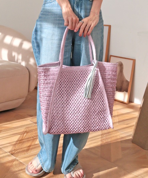T・S・L（ティーエスエル）の「透かし編みペーパーシートトートバッグ（かごバッグ・レディース・サックスブルー/ベージュ/ラベンダー・FREE）」の16枚目の写真