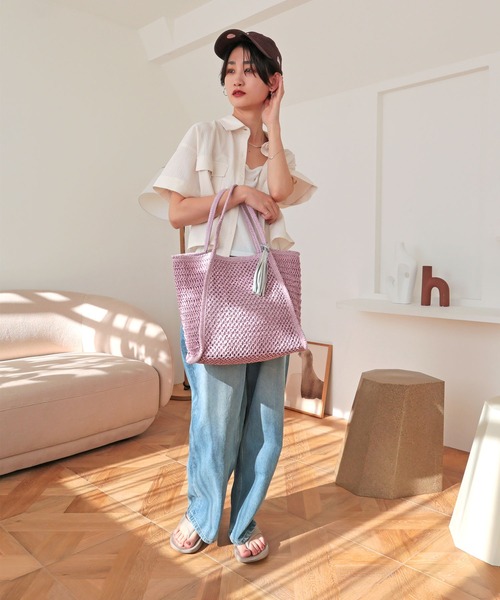 T・S・L（ティーエスエル）の「透かし編みペーパーシートトートバッグ（かごバッグ・レディース・サックスブルー/ベージュ/ラベンダー・FREE）」の15枚目の写真