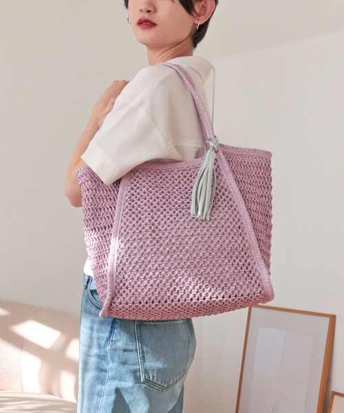 T・S・L（ティーエスエル）の「透かし編みペーパーシートトートバッグ（かごバッグ・レディース・サックスブルー/ベージュ/ラベンダー・FREE）」の17枚目の写真