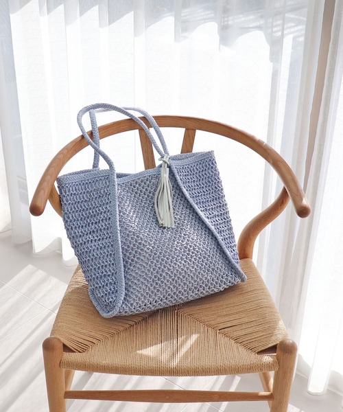 T・S・L（ティーエスエル）の「透かし編みペーパーシートトートバッグ（かごバッグ・レディース・サックスブルー/ベージュ/ラベンダー・FREE）」の7枚目の写真