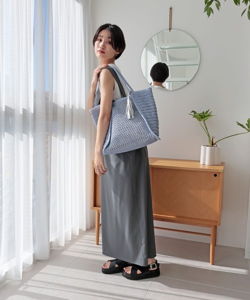 T・S・L（ティーエスエル）の「透かし編みペーパーシートトートバッグ（かごバッグ・レディース・サックスブルー/ベージュ/ラベンダー・FREE）」の8枚目の写真