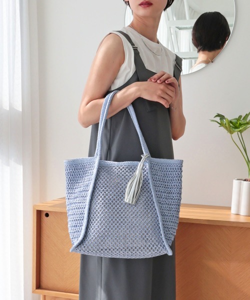 T・S・L（ティーエスエル）の「透かし編みペーパーシートトートバッグ（かごバッグ・レディース・サックスブルー/ベージュ/ラベンダー・FREE）」の10枚目の写真