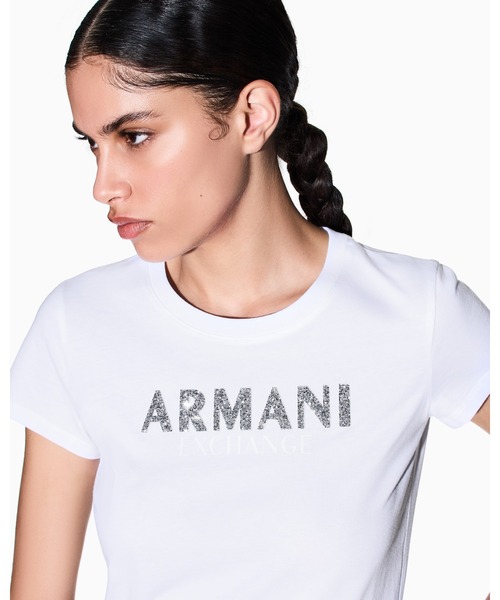 ARMANI EXCHANGE(アルマーニエクスチェンジ)の「【A|X アルマーニ エクスチェンジ】AXロゴ 半袖クルーネックTシャツ/SLIM(Tシャツ/カットソー・レディース・ホワイト/サンドベージュ/ブラック・X-SMALL/X-LARGE/SMALL/MEDIUM/LARGE)」の2枚目の写真