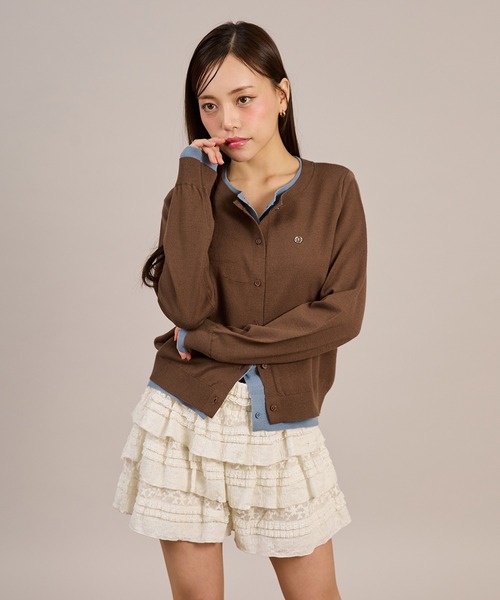 apres jour mignon（アプレジュールミニョン）の「フェイクレイヤードカーディガン（カーディガン/ボレロ・レディース・ブラウン系その他/ネイビー/ライトグレー/ライトイエロー・LARGE/フリー）」の10枚目の写真