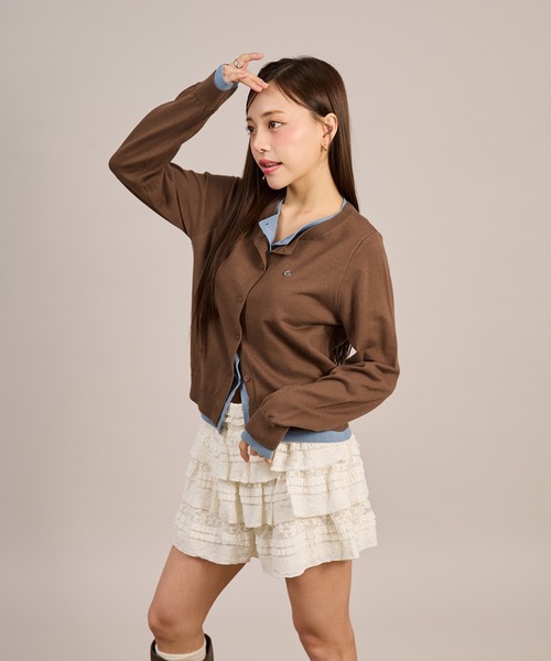 apres jour mignon（アプレジュールミニョン）の「フェイクレイヤードカーディガン（カーディガン/ボレロ・レディース・ブラウン系その他/ネイビー/ライトグレー/ライトイエロー・LARGE/フリー）」の11枚目の写真