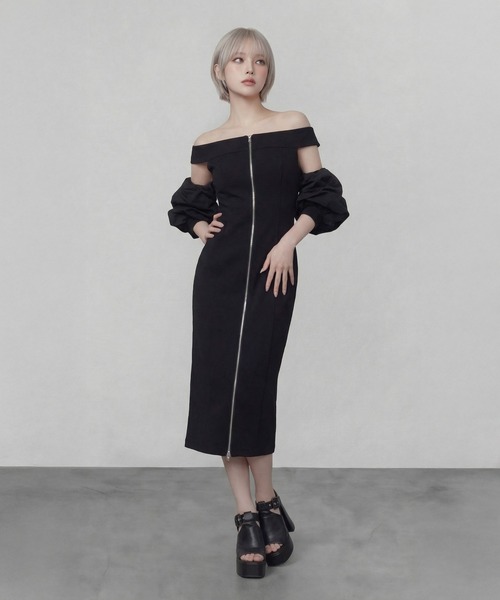 DURAS（デュラス）の「バルーン付け袖+フルジップワンピース（ワンピース・レディース・グレー/ブラック/ホワイト・FREE）」の11枚目の写真