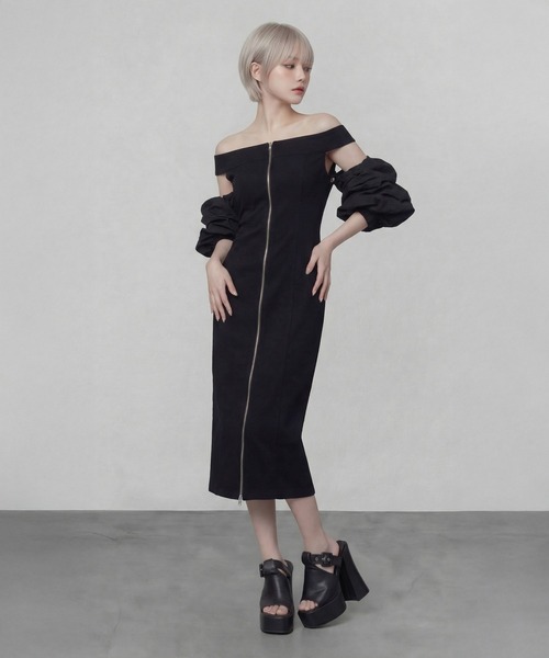 DURAS（デュラス）の「バルーン付け袖+フルジップワンピース（ワンピース・レディース・グレー/ブラック/ホワイト・FREE）」の12枚目の写真