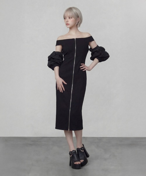 DURAS（デュラス）の「バルーン付け袖+フルジップワンピース（ワンピース・レディース・グレー/ブラック/ホワイト・FREE）」の13枚目の写真