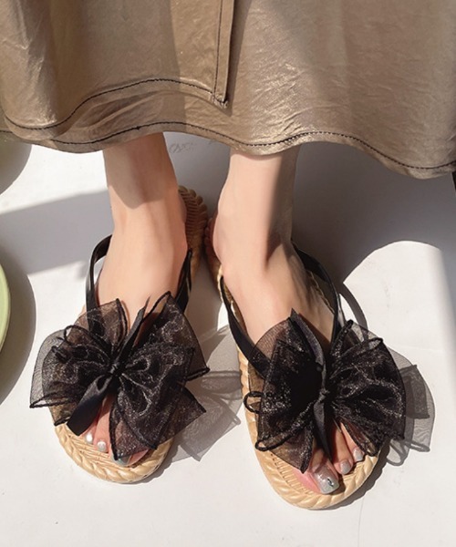 Ritzy（リッツィー）の「シアーリボン付きナチュラルフラットサンダル（サンダル・レディース・ホワイト/グリーン/ブラック・M/L/XL）」の3枚目の写真
