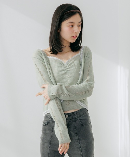 Heather（ヘザー）の「透かし編みレースカーデ/キャミ2P　656553（アンサンブル・レディース・アイボリー/ミント/ピンク・FREE）」の8枚目の写真