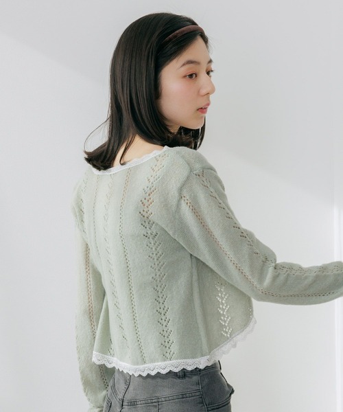 Heather（ヘザー）の「透かし編みレースカーデ/キャミ2P　656553（アンサンブル・レディース・アイボリー/ミント/ピンク・FREE）」の9枚目の写真