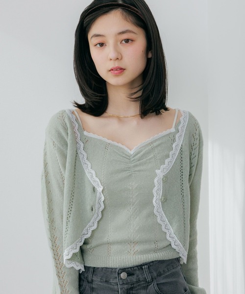 Heather（ヘザー）の「透かし編みレースカーデ/キャミ2P　656553（アンサンブル・レディース・アイボリー/ミント/ピンク・FREE）」の11枚目の写真