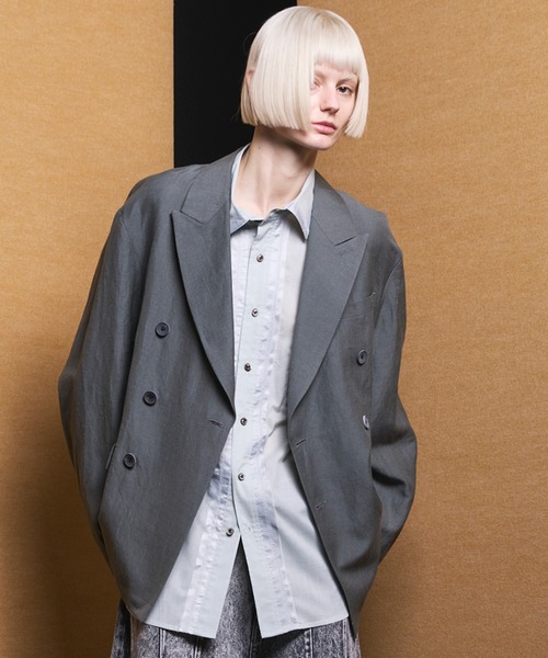 UNISEX》Washer Wool Linen Prime-Over-Over 6B DoubleTailored Jacket
