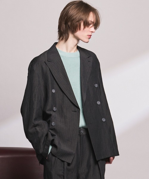MAISON SPECIAL(メゾンスペシャル)の「《UNISEX》Washer Wool Linen Prime-Over-Over 6B DoubleTailored Jacket/ワッシャーウールリネンプライムオーバー6Bダブルテーラードジャケット【MAISON SPECIAL/メゾンスペシャル】■セットアップ対応■(テーラードジャケット・メンズ・ブラック/チャコールグレー/グレー・2/1/0)」の3枚目の写真