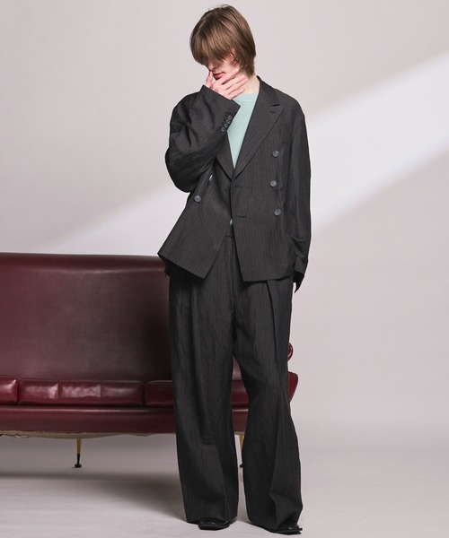 MAISON SPECIAL(メゾンスペシャル)の「《UNISEX》Washer Wool Linen Prime-Over-Over 6B DoubleTailored Jacket/ワッシャーウールリネンプライムオーバー6Bダブルテーラードジャケット【MAISON SPECIAL/メゾンスペシャル】■セットアップ対応■(テーラードジャケット・メンズ・ブラック/チャコールグレー/グレー・2/1/0)」の4枚目の写真