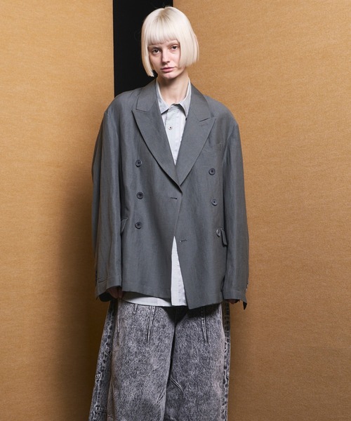 MAISON SPECIAL(メゾンスペシャル)の「《UNISEX》Washer Wool Linen Prime-Over-Over 6B DoubleTailored Jacket/ワッシャーウールリネンプライムオーバー6Bダブルテーラードジャケット【MAISON SPECIAL/メゾンスペシャル】■セットアップ対応■(テーラードジャケット・メンズ・ブラック/チャコールグレー/グレー・2/1/0)」の13枚目の写真