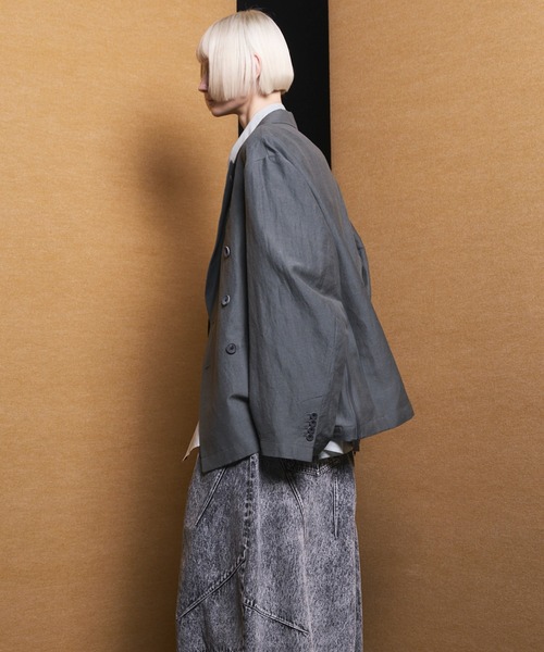 MAISON SPECIAL(メゾンスペシャル)の「《UNISEX》Washer Wool Linen Prime-Over-Over 6B DoubleTailored Jacket/ワッシャーウールリネンプライムオーバー6Bダブルテーラードジャケット【MAISON SPECIAL/メゾンスペシャル】■セットアップ対応■(テーラードジャケット・メンズ・ブラック/チャコールグレー/グレー・2/1/0)」の14枚目の写真