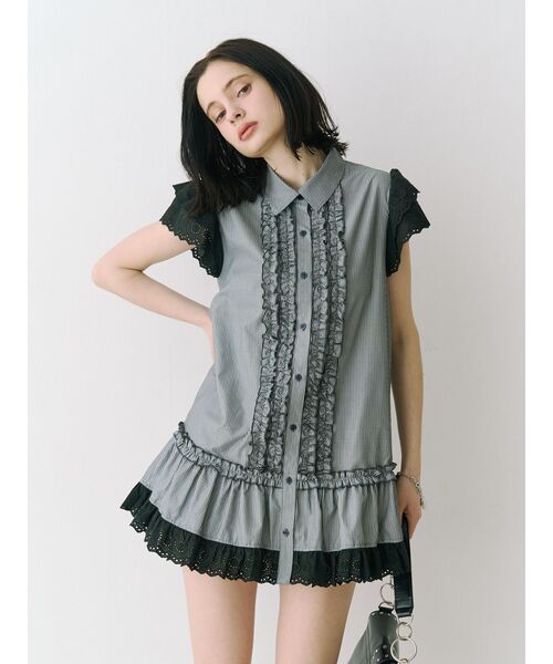 jouetie(ジュエティ)の「フロントフリルチュニックシャツ 春服(シャツ/ブラウス・レディース・ブルー/ブラック/オフホワイト・MEDIUM)」の2枚目の写真