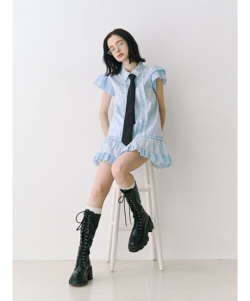 jouetie(ジュエティ)の「フロントフリルチュニックシャツ 春服(シャツ/ブラウス・レディース・ブルー/ブラック/オフホワイト・MEDIUM)」の18枚目の写真